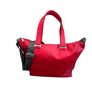 Vintage BREE Punch Red PVC Travel Tote Crossbody Double-Strap Bag